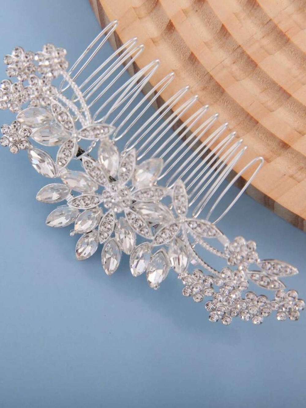 Silver Crystal Floral Hair Comb